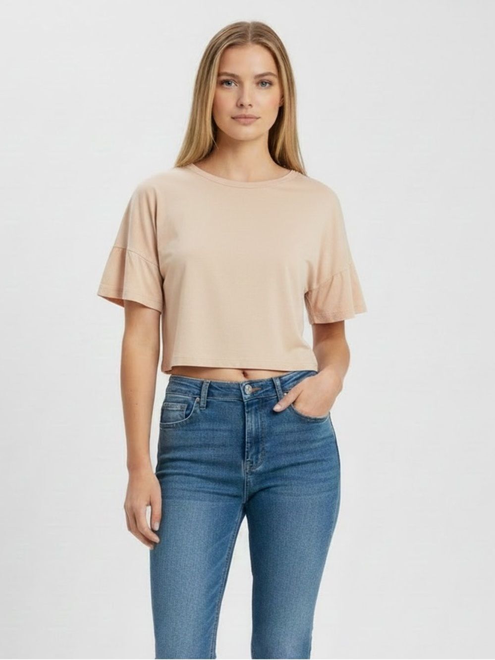 aerie Cropped Short Sleeve Tee - Light Beige/Peach
